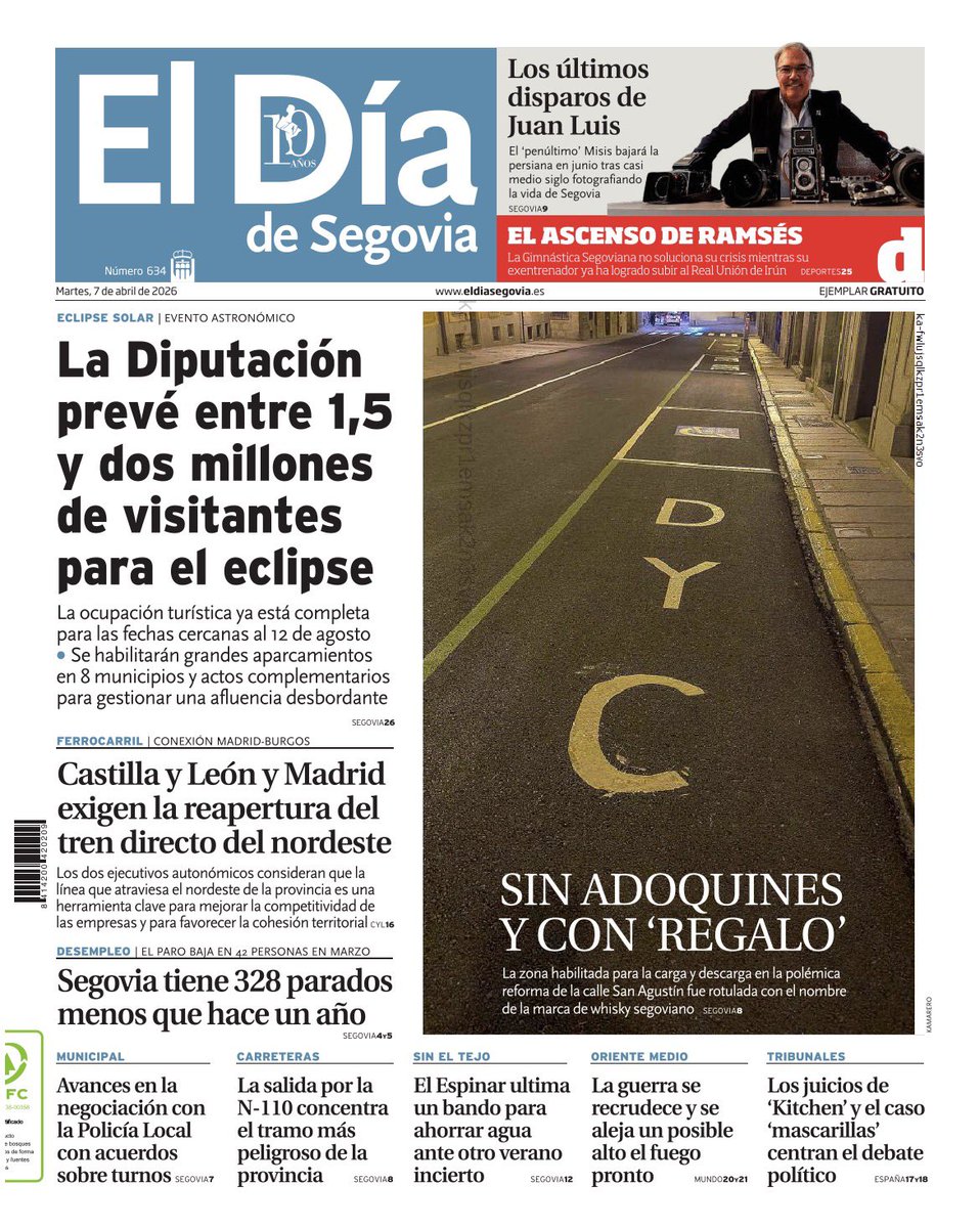 ‘La Diputación prevé entre 1,5 y dos millones de visitantes para el eclipse’ // ‘Sin adoquines y con regalo’

De lunes a viernes gratis en los principales puntos neurálgicos de la ciudad y la provincia.