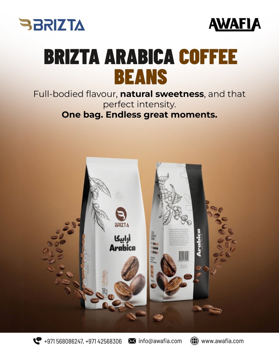 awafivending's tweet image. #BRIZTAARABICA #COFFEEBEANS
Full-bodied #flavour, #naturalsweetness, and that perfect intensity. One bag. Endless great moments.
📞+971 568086247, 42568306
✉️ info@awafia.com 
🌐 awafia.com

#ArabicaCoffee #CoffeeLovers #CoffeeMoments #Awafia #Brizta #CoffeeTime #UAE
