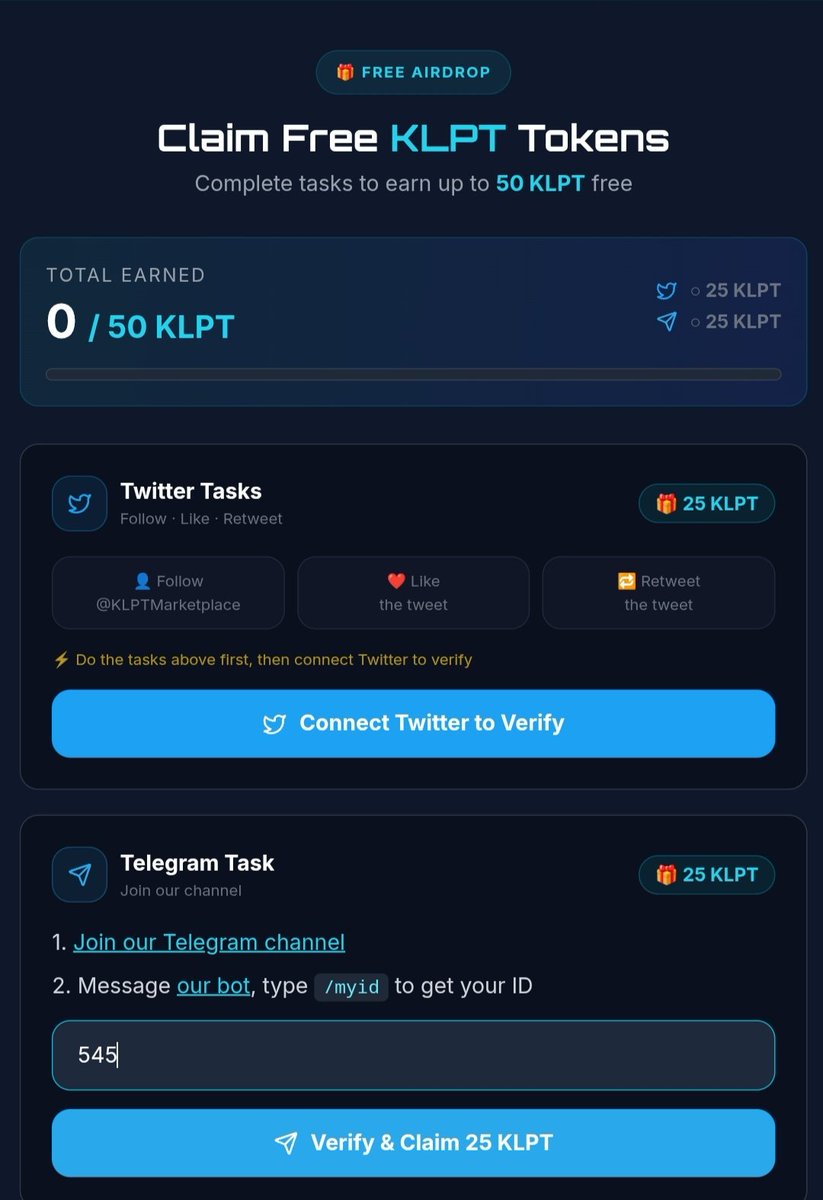 KlptMarketplace's tweet photo. Participate and take your position now limited to 1000 spot
The airdrop claim date will be announced soon
https://t.co/iqvjDvAhn2 https://t.co/5X5kgMhAMC