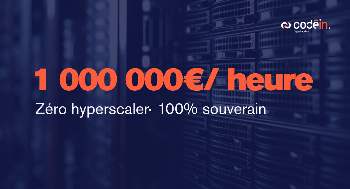 wearecodein's tweet photo. 1 million d'euros de CA par heure. SANS HYPERSCALER. 🚀
Chez Codéin, on opère des plateformes critiques sur @OVHcloud_FR via des standards Open Source.
#Cloud #Souveraineté #DevOps #OpenSource #OVHcloud https://t.co/gcxJSI6iRb