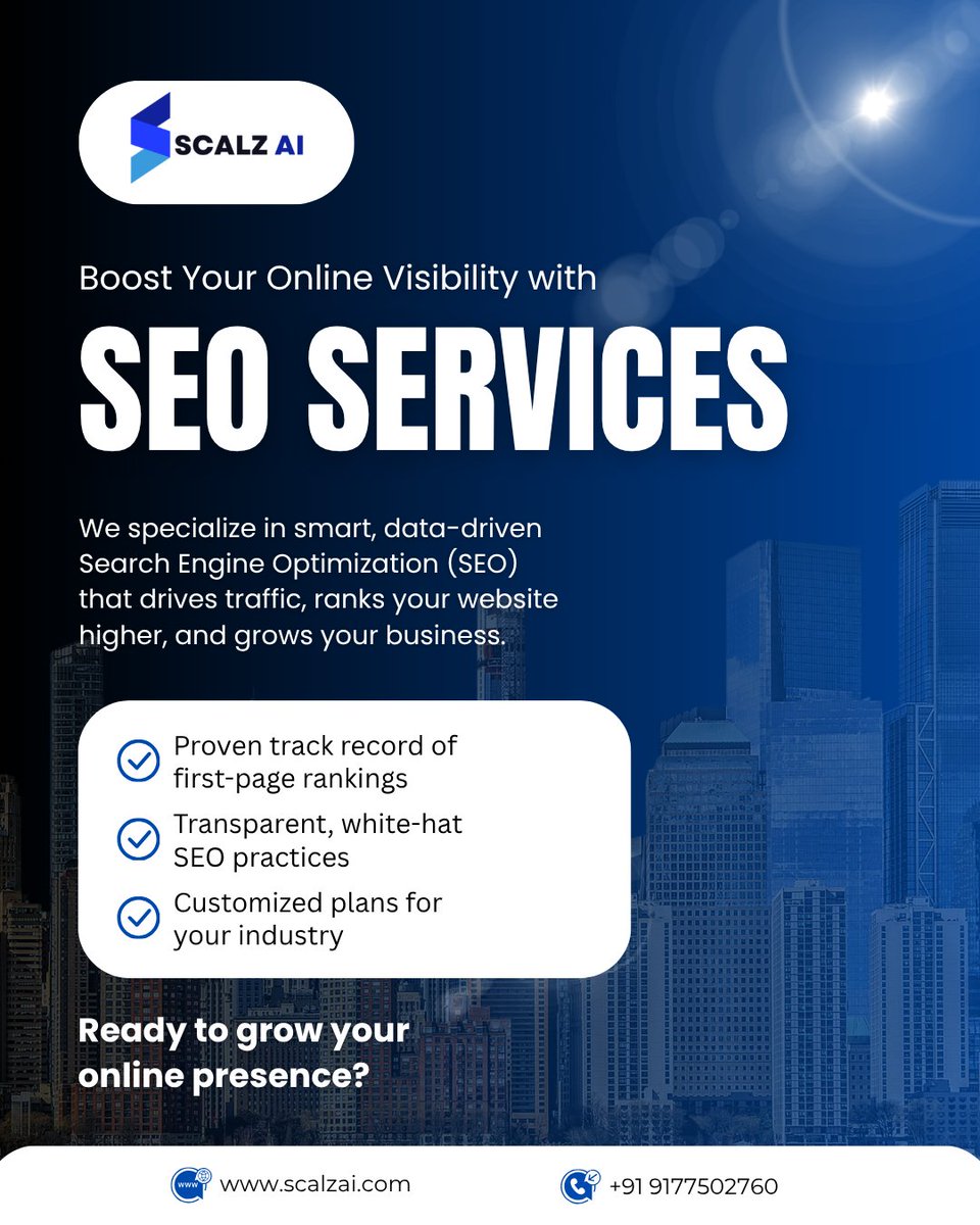 scalzai_'s tweet photo. At Scalz AI, we don’t just optimize websites we build growth engines that drive traffic, improve rankings, and turn visitors into customers.

#SEOservices #DigitalMarketingIndia #SEOStrategy #GoogleRanking #SearchEngineOptimization #OnlineGrowth #BusinessGrowth #LeadGeneration https://t.co/RkJCMP02xl