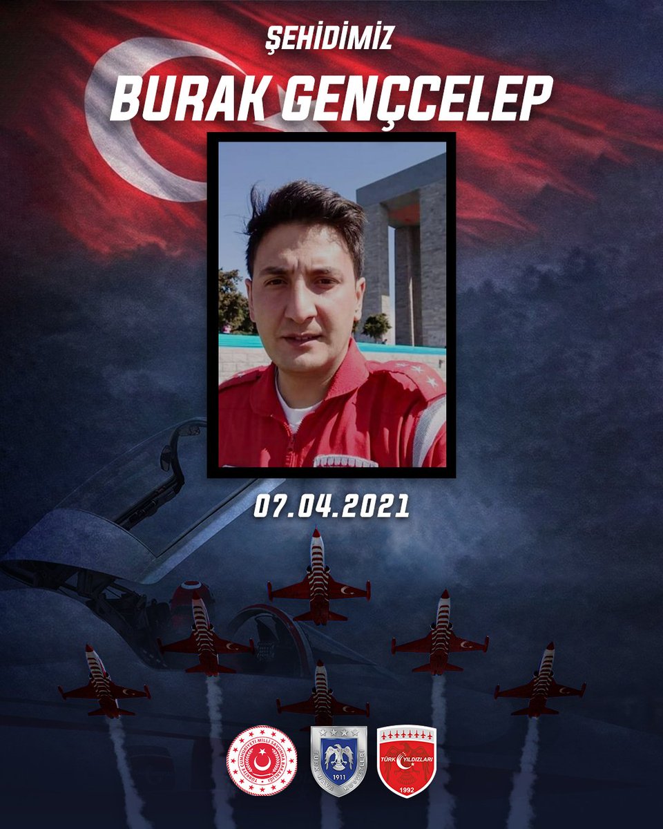 TurkYildizlari's tweet photo. 7 Nisan 2021'de yüce milletimizin kalbine uğurladığımız kanat arkadaşımız Yzb. Burak Gençcelep'i rahmet ve minnetle anıyoruz. 

#MillîSavunmaBakanlığı #TSK #HavaKuvvetleri #TürkYıldızları #şehit https://t.co/dt6kSa05OU