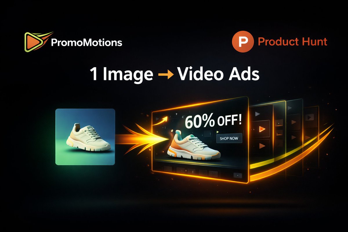 PromoMotions's tweet photo. Turn 1 product image into a full video ad in minutes.

No editing. No complex prompts.

We built PromoMotions because making ads is slow and expensive.

Launching soon on Product Hunt 🚀

Would you try this for your brand? https://t.co/IOpLNpaeyI