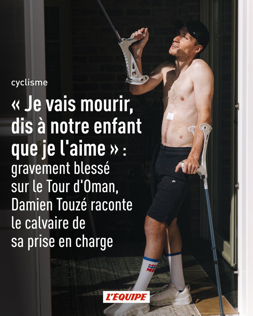 lequipe's tweet photo. Victime d'une grave chute sur le Tour d'Oman en février et de complications médicales par la suite, le coureur français de Cofidis Damien Touzé a bien cru qu'il ne reverrait plus ses proches. https://t.co/9wAzoczMdf https://t.co/PAhrGsgZ61