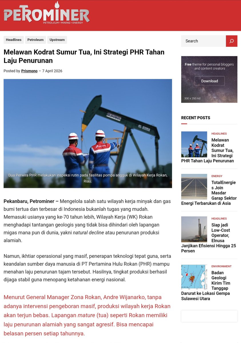 petrominer_com's tweet image. Lapangan mature (tua) seperti Rokan memiliki laju penurunan alamiah yang sangat agresif, bisa mencapai belasan persen setiap tahunnya SKK Migas 

#skkmigas #pertamina #phr #blokrokan #hjlumigas #petrominer 

petrominer.com/melawan-kodrat…