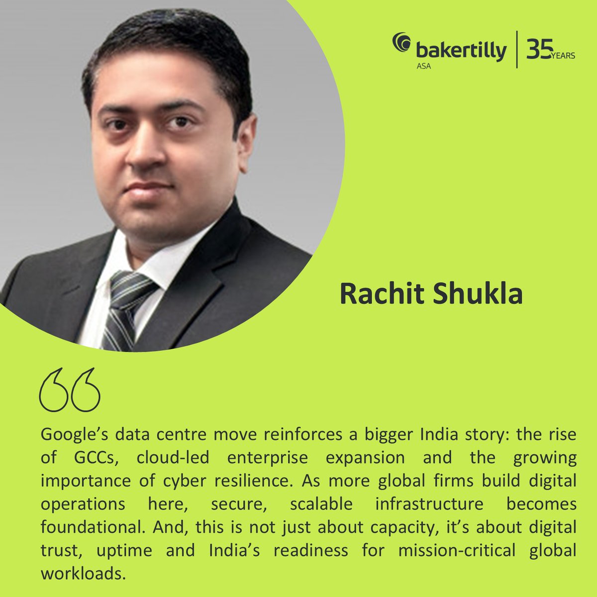 ASA_cci's tweet photo. Rachit Shukla, Baker Tilly ASA India, on Google’s Vizag data centre investment, underscoring the need for secure and resilient digital infrastructure.

#DataCenters #DigitalInfrastructure #CyberResilience https://t.co/8ye8J52aO1