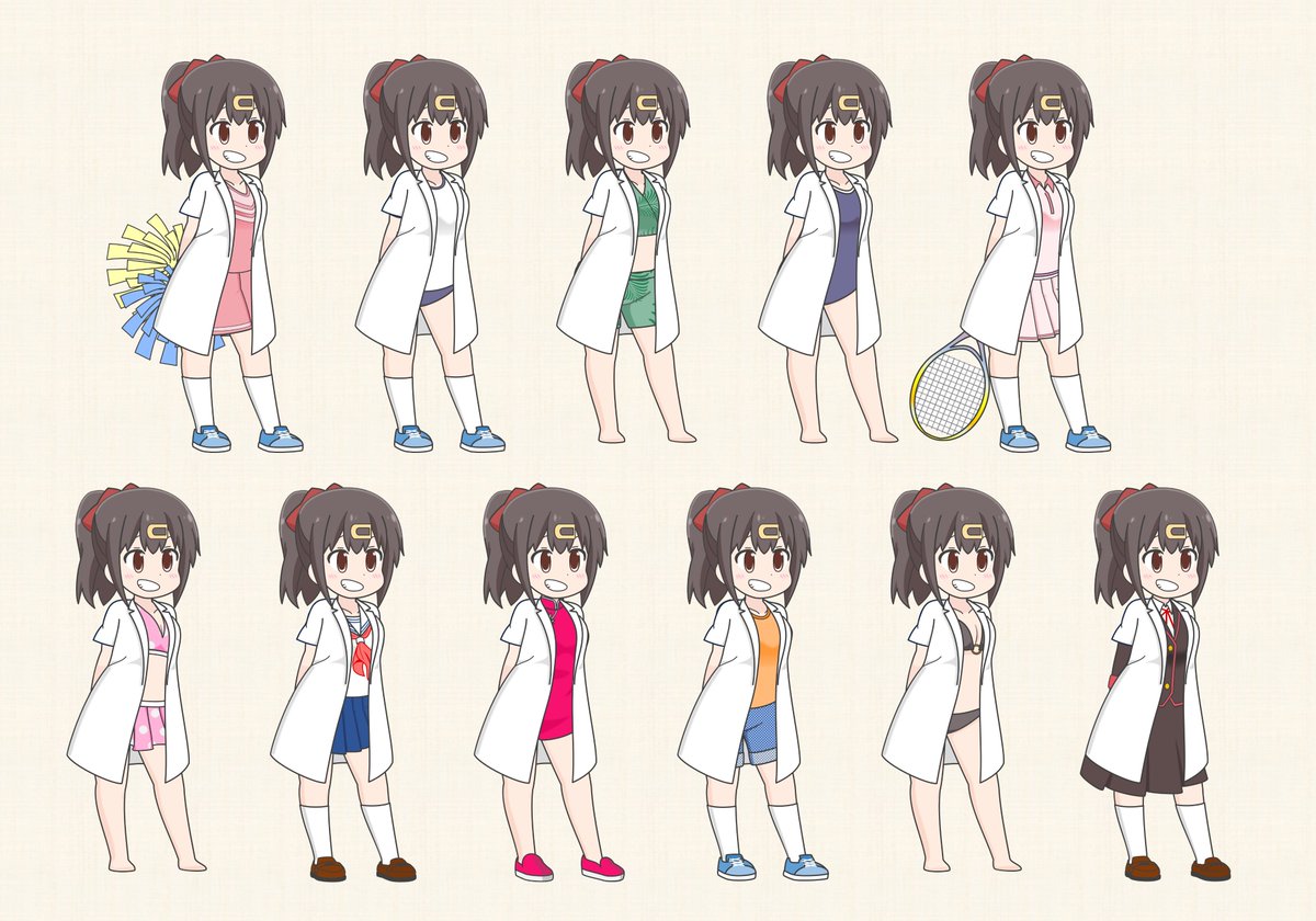 forestvorg's tweet image. #最近フォローした人は知らない過去絵を晒す

#おにまいお絵描き を始めた頃、模写をしてその絵の着せ替えをしていました
（今も似たようなものですが・・・😅）

グリーンの水着がオリジナル模写
みはりちゃんなので、白衣Ver.も😁

#PowerPoint