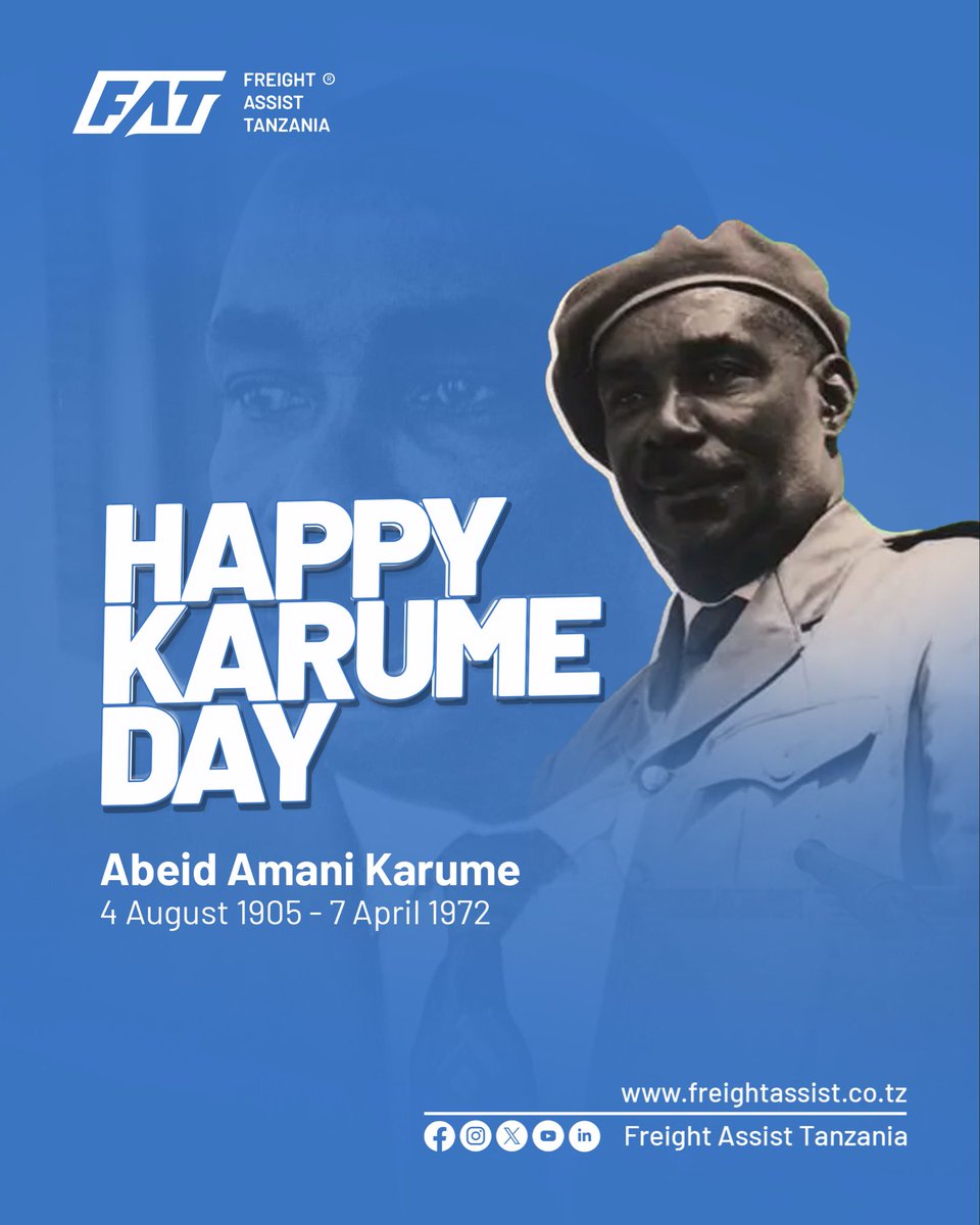 freightassisttz's tweet photo. Today we honor the legacy of Abeid Amani Karume, a visionary leader whose courage and dedication shaped the history of Zanzibar and Tanzania.
May his commitment to unity, leadership, and progress continue to inspire us all.

Happy Karume Day

#FreightAssistTanzania #KarumeDay https://t.co/71gMHaPV4q
