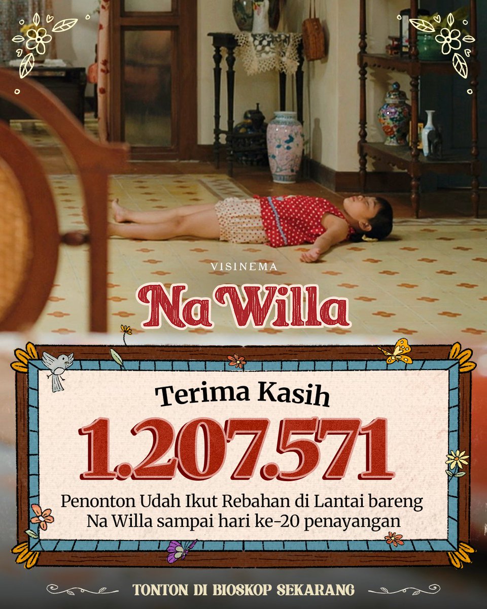 VisinemaID's tweet photo. 1.207.571 PENONTON! 🎉

Udah dibuat tertawa melihat Na Willa rebahan di lantai 👧🏻

Sekarang giliran kamu merasakan cerita yang begitu dekat dengan kita semua ♥️

Jangan lewatkan film paling membahagiakan tahun ini yang masih tayang di bioskop! https://t.co/LnwzQklwS7