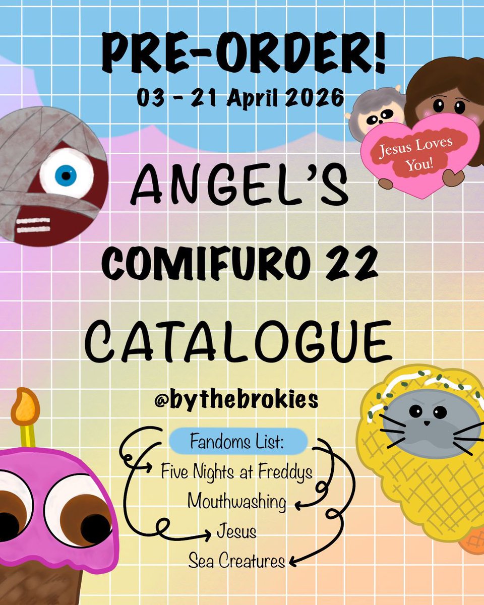 lenciatelier's tweet photo. coming to #comifuro22 !
angel’s catalog consisting of fandoms such as:
#FNAF , #mouthwashing , #jesus , &amp; #seacreatures ! (1/2)

PRE-ORDER IS OPEN!
🩵 https://t.co/XBnfIsMnVJ
starting 03-21 April 2026! stock is limited!

dm @/bythebrokies on IG for inquiries! https://t.co/J9ZCNz2ySG