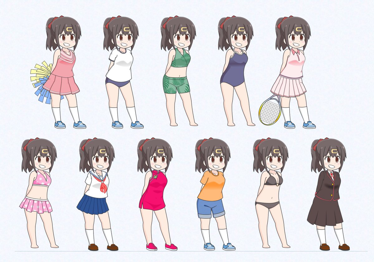 forestvorg's tweet image. #最近フォローした人は知らない過去絵を晒す

#おにまいお絵描き を始めた頃、模写をしてその絵の着せ替えをしていました
（今も似たようなものですが・・・😅）

グリーンの水着がオリジナル模写
みはりちゃんなので、白衣Ver.も😁

#PowerPoint