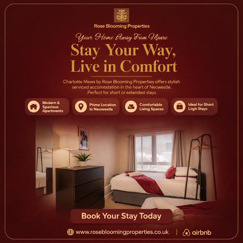 blooming11221's tweet photo. Experience comfort that feels like home.
Stay at Charlotte Mews by Rose Blooming Properties, where modern design meets a peaceful stay in the heart of Newcastle. Perfect for short trips or longer stays, with everything you need to relax and unwind. https://t.co/JiKn2CeWev