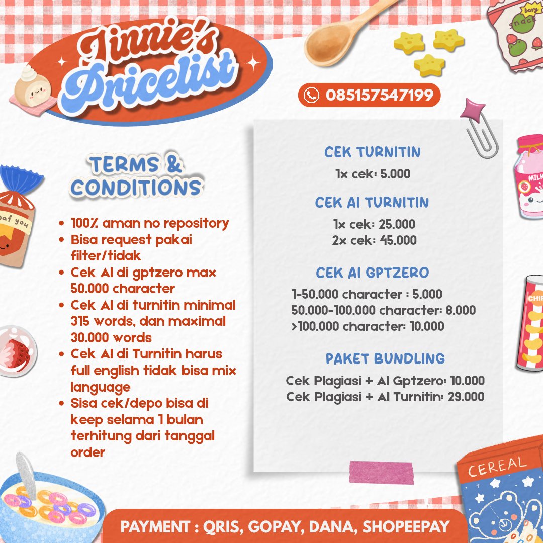 cosvloom's tweet photo. butuh jasa cek turnitin? bisa order ke @jeyruknipis aja kak! ga sampai 3 menit after payment langsung dikirim hasilnya, aman no repository dan bisa pilih tampilan lama/baru😻

☎️ https://t.co/xUBEwbvvKr

#zonauang #zonaba #zonabu #jokitugas https://t.co/xCi1NfOg5q