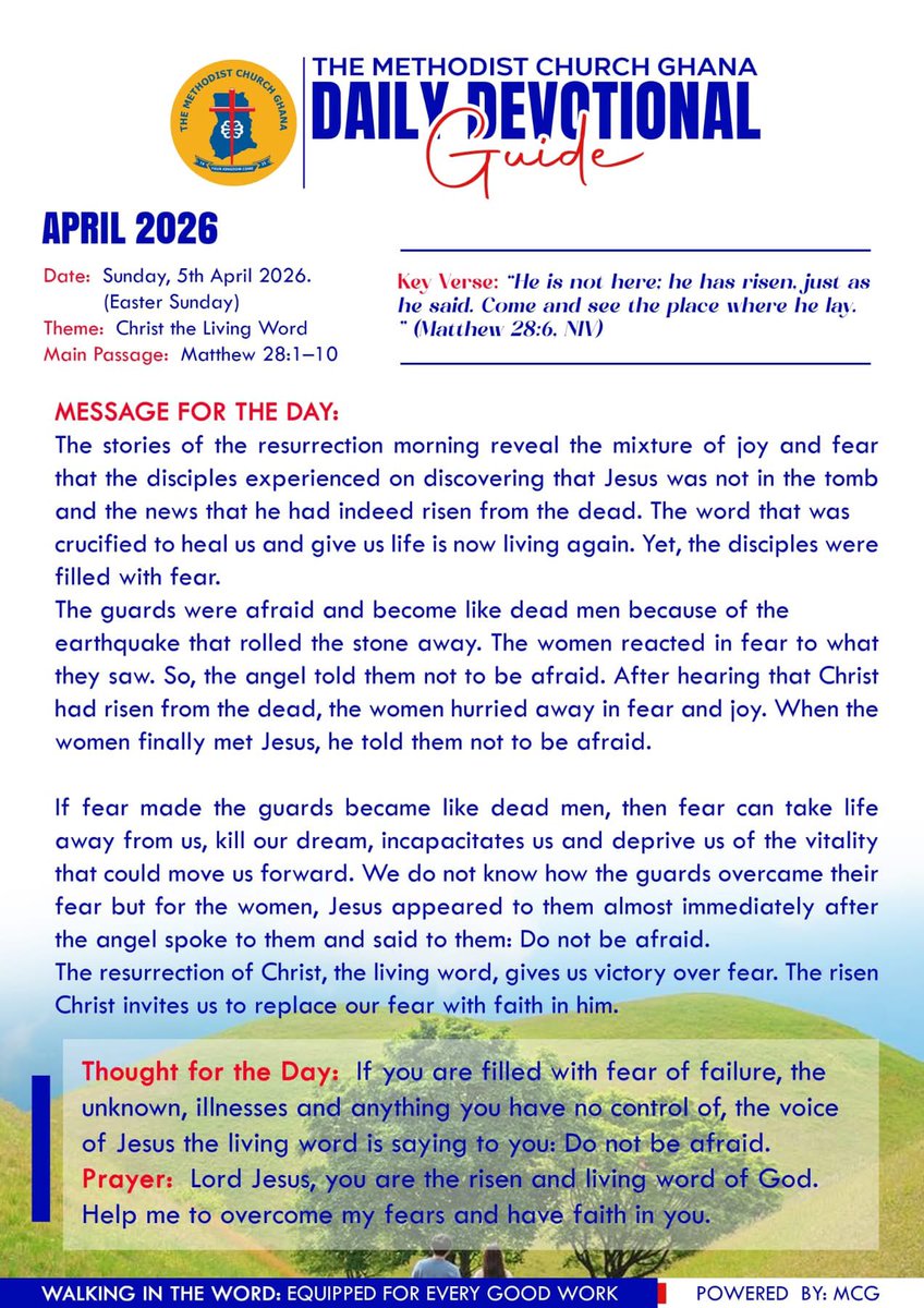 EMC_Madina's tweet photo. DAILY  DEVOTION - Sunday, 5th April 2026 
𝐓𝐇𝐄𝐌𝐄:  CHRIST THE LIVING WORD
#TheMethodistChurchGhana

https://t.co/zBUjq6LpQK https://t.co/0wwfQI5npb