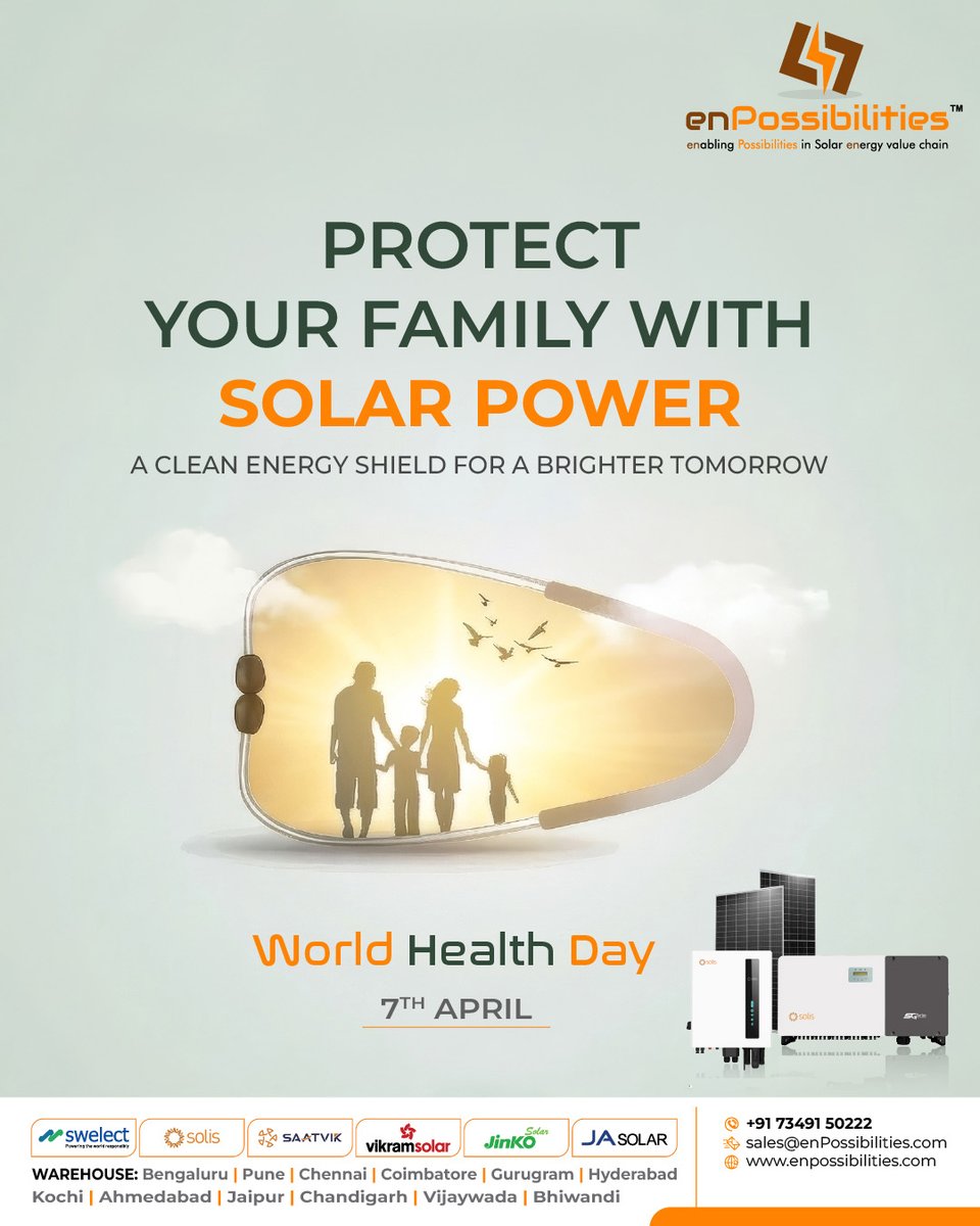 PossibilitiesEn's tweet image. Protecting your family goes beyond today—it’s about building a healthier tomorrow.

With solar power, you choose clean energy, reduce your carbon footprint, and create a safer environment for the people who matter most.

#WorldHealthDay #SolarEnergy #CleanFuture