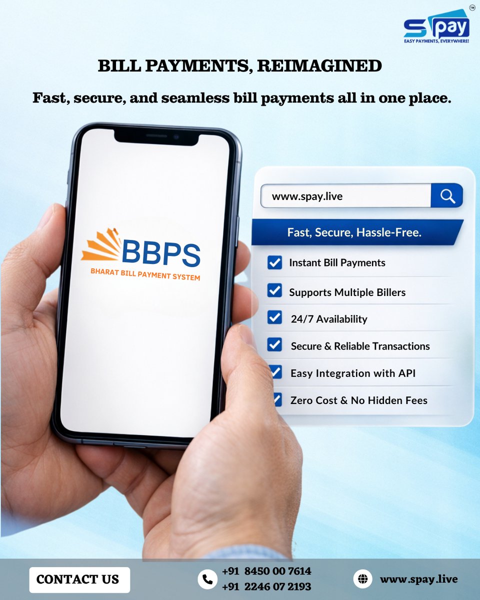 SpayLive's tweet photo. Pay bills the smart way with BBPS ⚡
Fast, secure &amp; hassle-free payments all in one place. No hidden charges, just seamless transactions anytime, anywhere. Simplify your payments today!

#BBPS #InstaFintech #DigitalIndia #EasyPayments #SpayFintech https://t.co/EjJ7Vvmwhs
