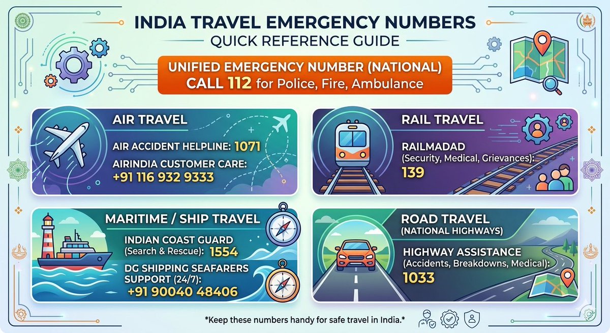 KHByte's tweet image. 🔖 Bookmark and save image 

India Travel Emergency Numbers 🚨

உங்களிடம் உள்ளதா ?

✈️ Flight 
🚆 Train
⛴️ Ship
🛣️ Road

#Emergency #Contacts