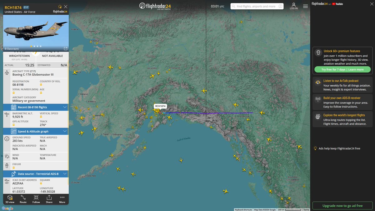AIYeyENGDdJkjTr's tweet photo. Apr. 7, 2026
#McGuire Air Force Base ==> #Anchorage
#RCH1874 #AE2FAA USAF C-17A Globemaster III https://t.co/XJnbfq7Hf5