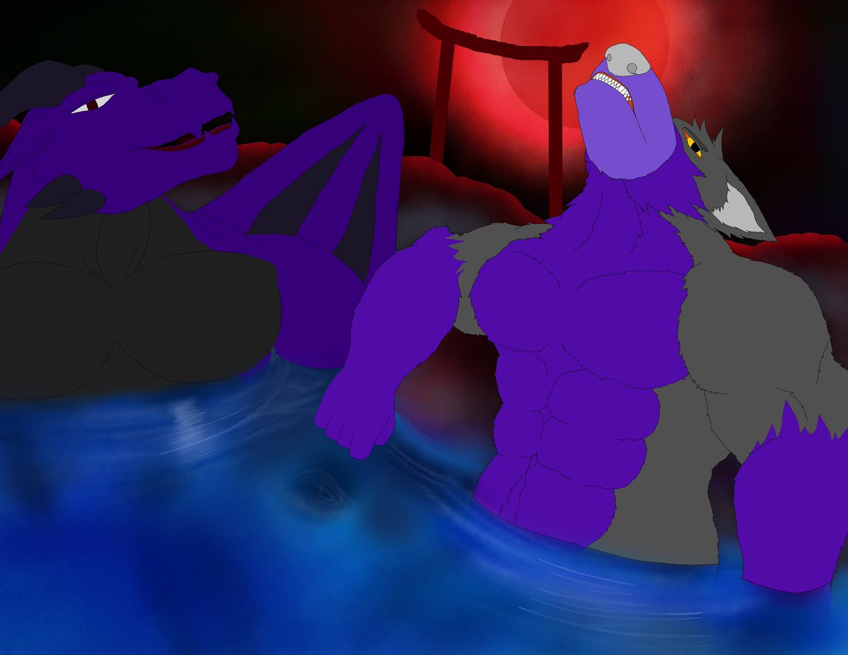LykosSol's tweet photo. More background work now for some shading tmrw cause rn im tired AF #furry #furryart #bara #hotsprings #wip https://t.co/1OKd4exJlY
