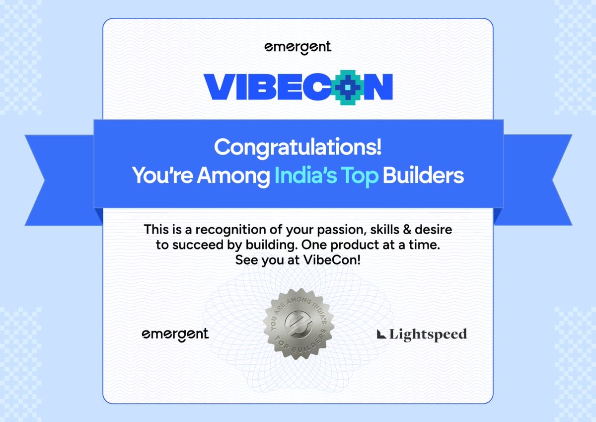 RestartWithRT's tweet photo. Made it to the final round of #vibecon by @emergentlabs @ycombinator @lightspeedvp

We are coming to Bangalore to meet you all.

@Imprompto_co https://t.co/FfzmBRseye
