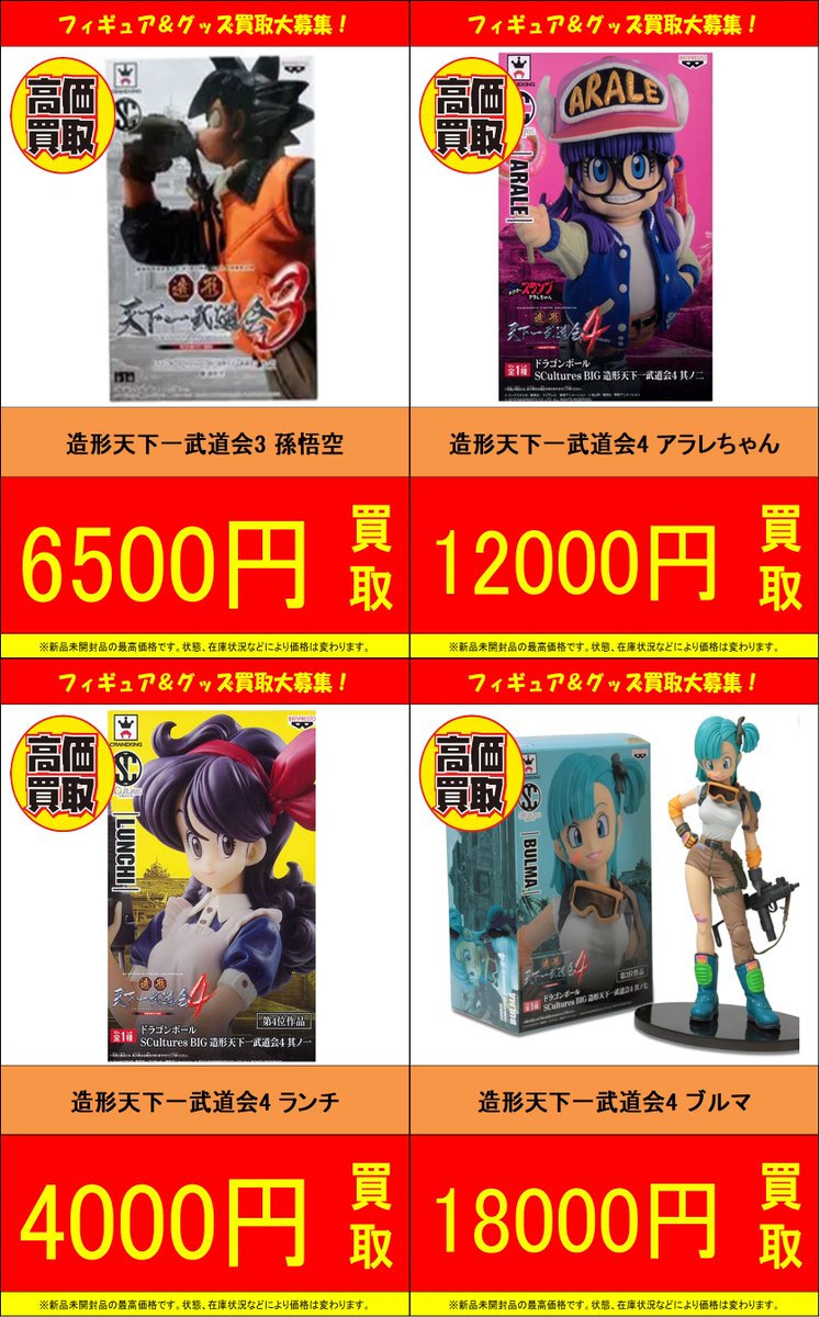 こんにちは ドラゴンボール造形天下一武道会の高価表を作成しました 