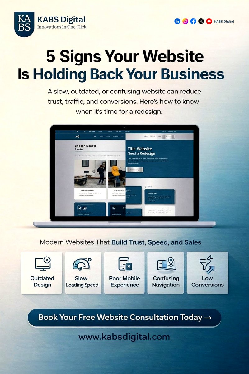 KabsDigital's tweet photo. Is your website helping your business grow—or holding it back? Time for a smarter, faster, conversion-focused upgrade.

#WebDesign #DigitalGrowth #WebsiteRedesign #BusinessGrowth #UXDesign #WebDevelopment #StartupSuccess #KabsDigital https://t.co/bN70LaTBYg