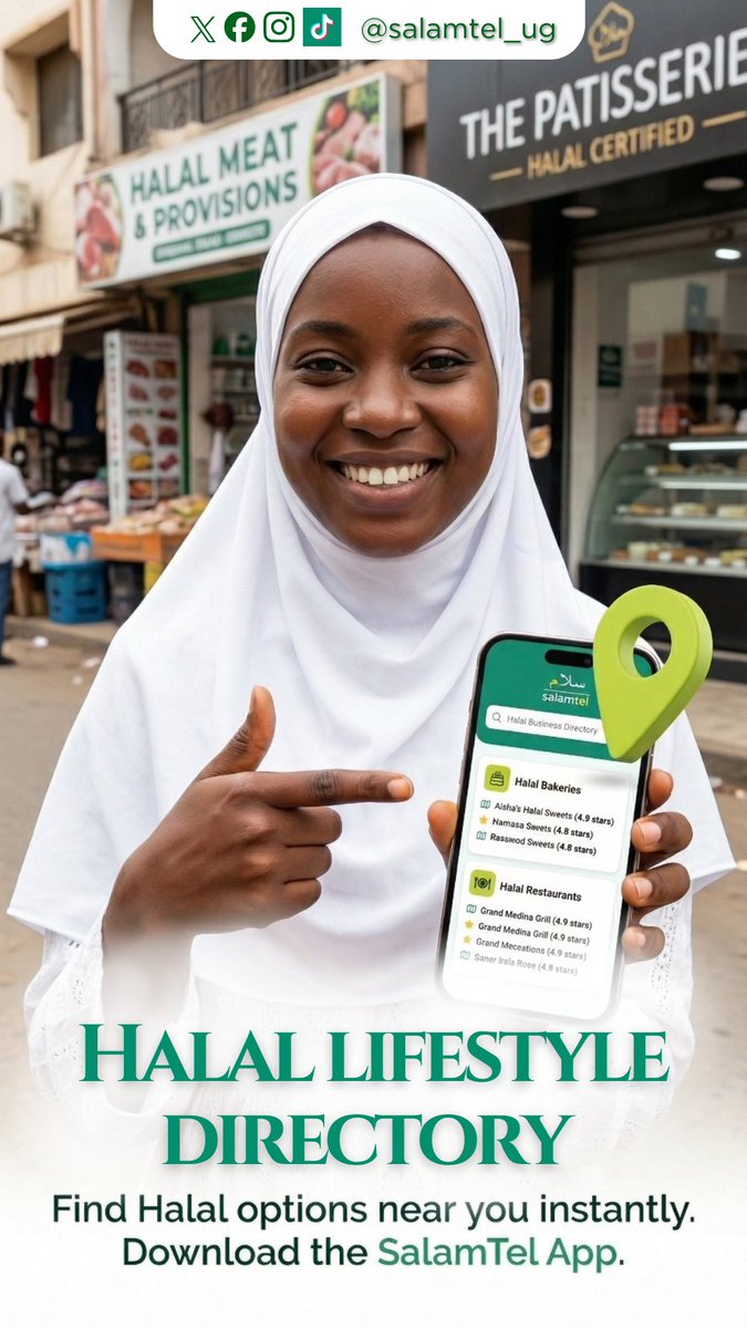 Salamtel_ug's tweet photo. With the Salamtel App, you have a complete Halal Lifestyle Directory right in your pocket, helping you find halal restaurants, and community services on an interactive map.
Download the Salamtel App today and start exploring!
#Salamtel #halalfood #Halal #YourHalalNetwork https://t.co/YxcQkMxWQT