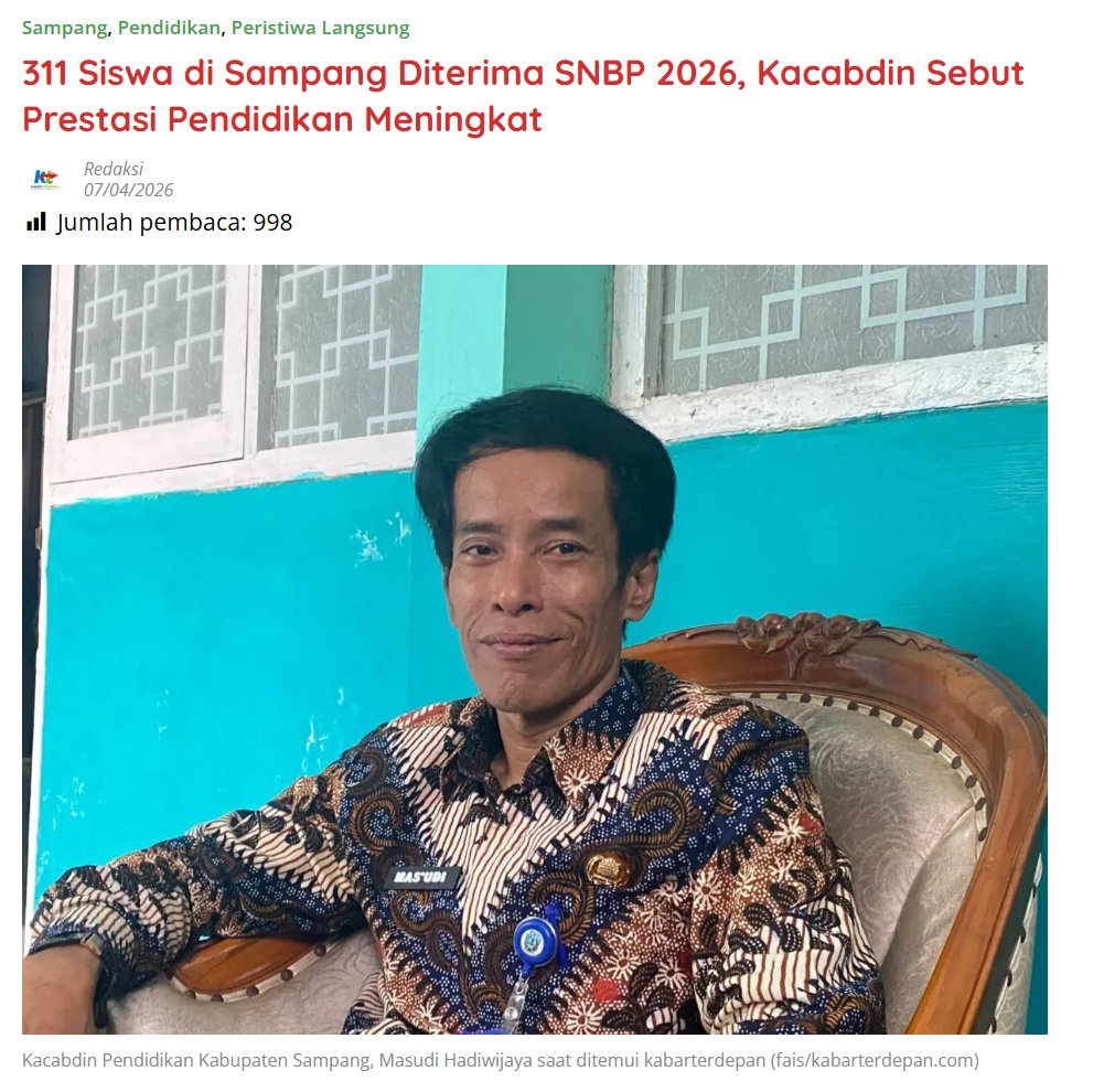 kabarterdepanID's tweet image. 311 Siswa di Sampang Diterima SNBP 2026, Kacabdin Sebut Prestasi Pendidikan Meningkat

kabarterdepan.com/311-siswa-di-s…

#SNBP2026 #Prestasi #Pendidikan #Sampang #KabarTerdepan