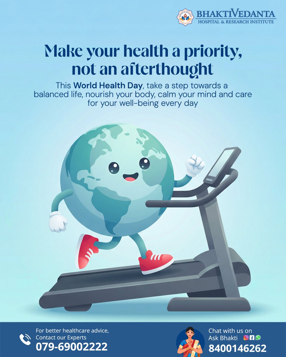 Bhaktivedanta_H's tweet image. This World Health Day, take a conscious step towards balance. Move more, eat mindfully, rest well, and nurture your inner peace. Small choices today can shape a healthier tomorrow.

#WorldHealthDay #HealthFirst #HolisticWellness #BhaktivedantaHospital