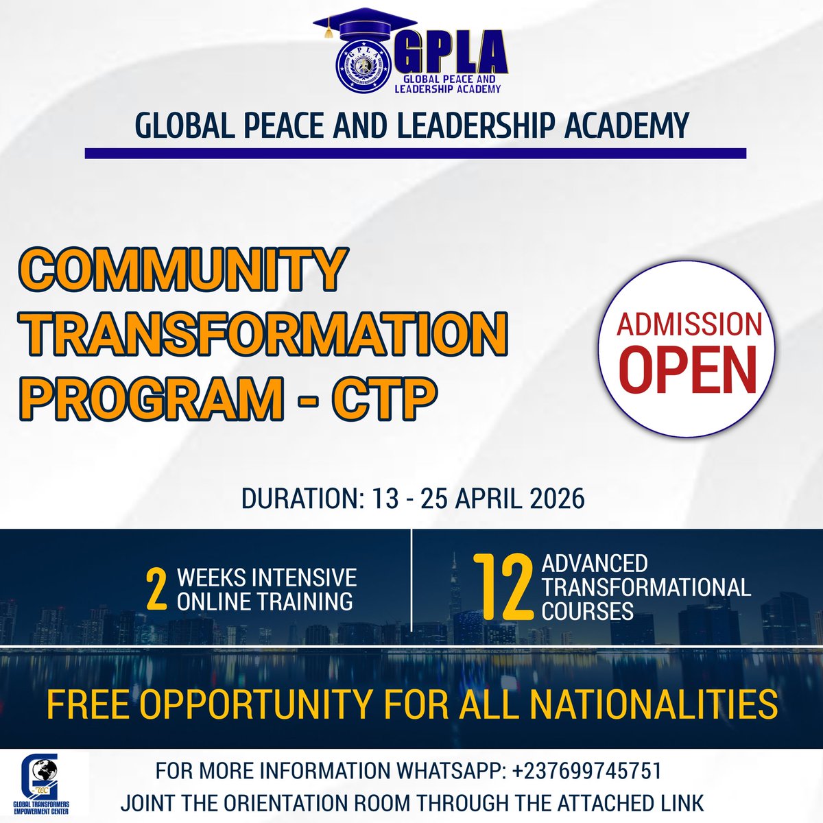 GlobalT29's tweet photo. Admission is open for the Cohort 32 Community Transformation Program. 

For more information: https://t.co/RoDxOO8ndP https://t.co/yDyCSPI08N