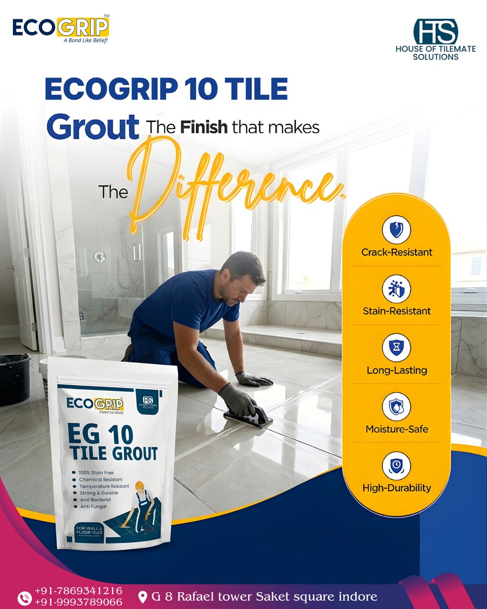 EcoGrip268662's tweet image. ECOGRIP 10 TILE GROUT – The finish that truly makes a difference!
Give your tiles a perfect look with unmatched strength

👉 Choose ECOGRIP 10 TILE GROUT – Because the finish defines the quality.
#Ecogrip #TopQuality #ConstructionMaterial #PremiumAdhesive #PoolTiles