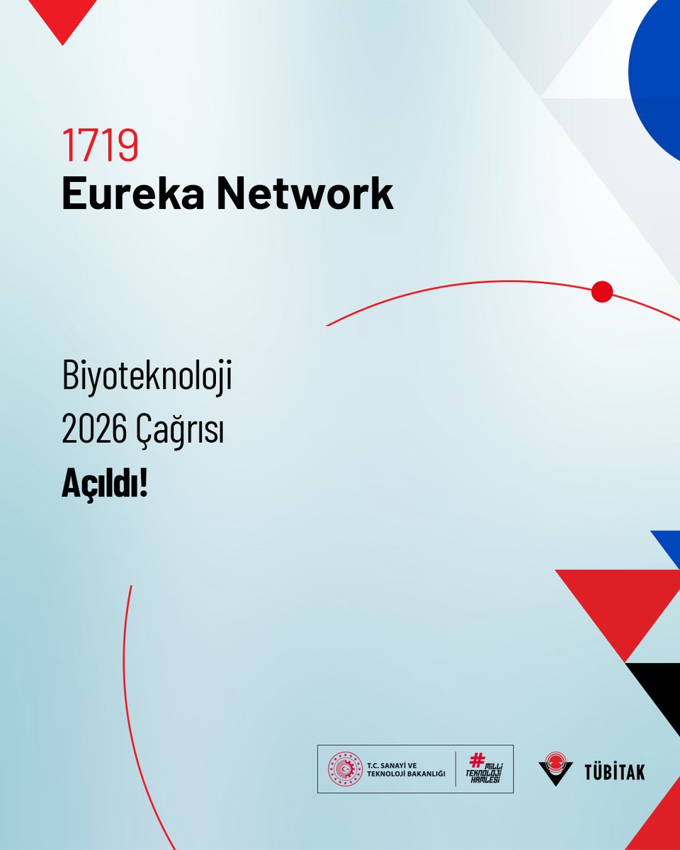 Tubitak's tweet photo. 📢 1719-Eureka Network Biyoteknoloji 2026 Çağrısı Açıldı!

Eureka Network Biyoteknoloji Çağrısı; ileri biyolojik üretim, yeni nesil tedaviler, tarım ve veterinerlik alanında biyoteknolojik yenilikler ile ileri tanı ve veri teknolojileri gibi tematik alanlarda, uluslararası iş birliğine dayalı ve ticarileşme potansiyeli yüksek projelerin desteklenmesini amaçlamaktadır.

Detaylar: https://t.co/g8zcboAiT1