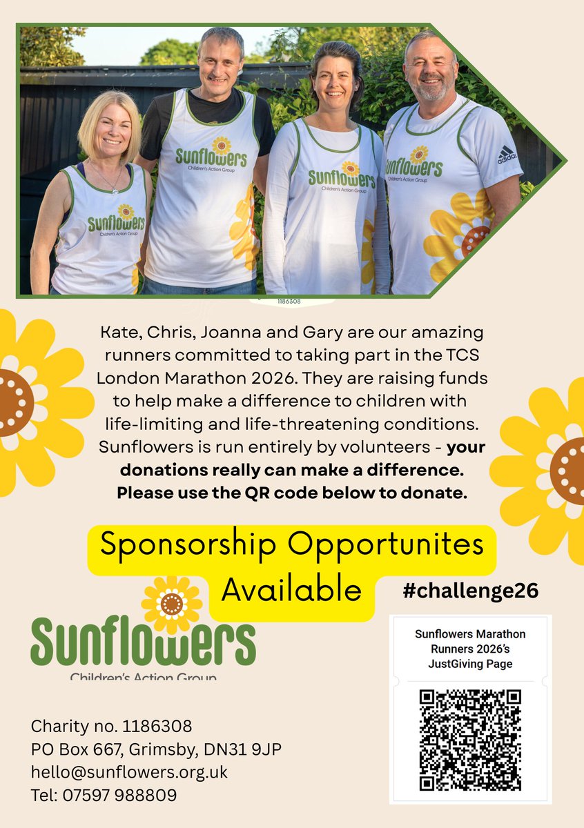Sunflowerslocal's tweet photo. If you're a business, you can show your support by sponsoring our marathon runners. You'll find details on this leaflet - please do get in touch, we would love to hear from you. https://t.co/qt9zFPi4Y1