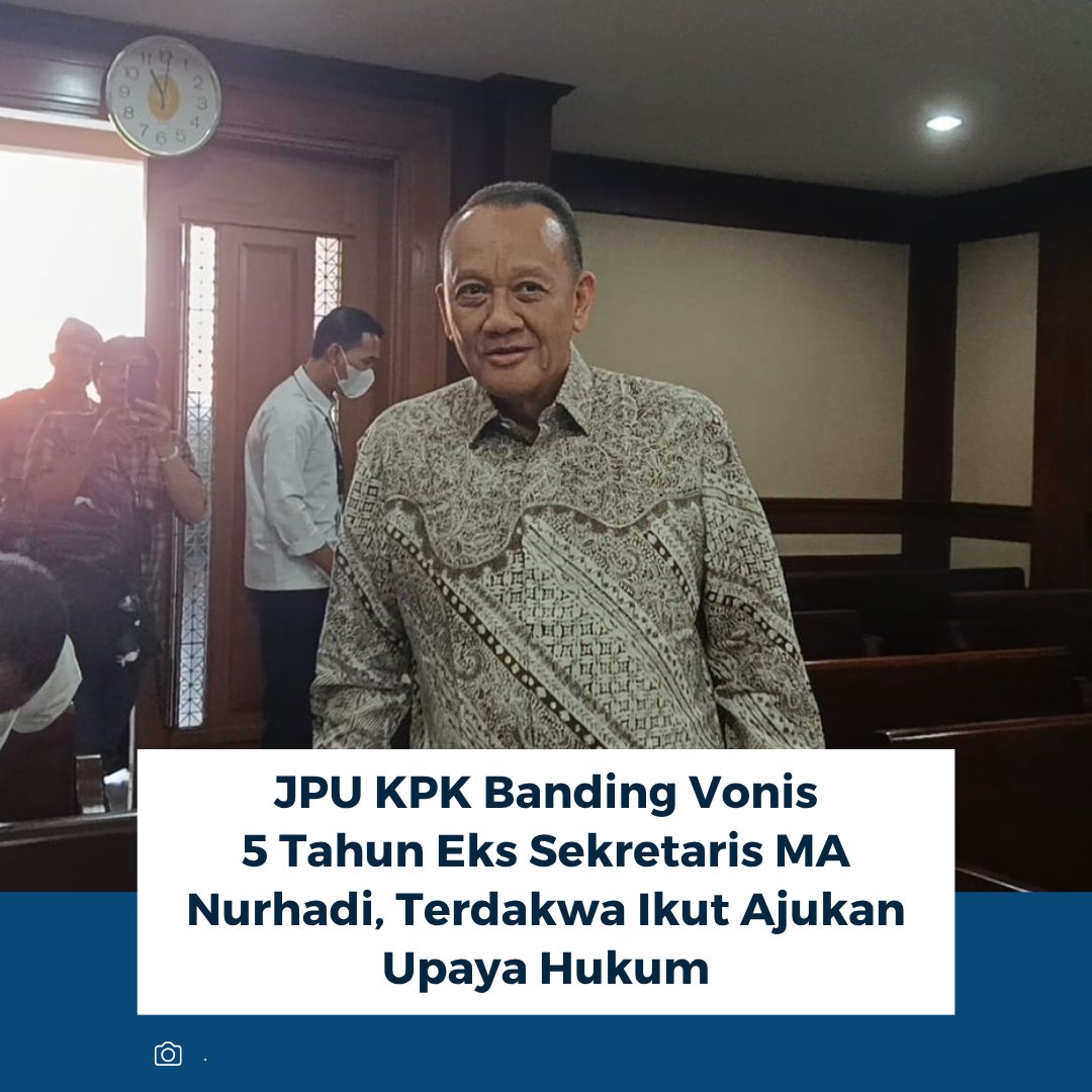 kompascom's tweet photo. JPU KPK banding vonis 5 tahun Nurhadi terkait TPPU. Nurhadi ikut banding, kuasa hukum nilai putusan tak masuk akal.
Baca selengkapnya: https://t.co/Q2e5uJpHWe
~RK #JPU #KPK #TPPU https://t.co/MhTtHBj0KY