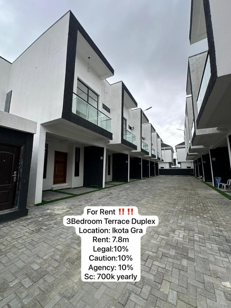 Faith_lands's tweet photo. For Rent ‼️‼️
3Bedroom Terrace Duplex
Location: Ikota Gra
Rent: 7.8m
Legal:10%
Caution:10%
Agency: 10%
Sc: 700k yearly

For inspections and inquiries call
09153034846
#lekki #sabahnamazı #ikota https://t.co/r7YjBXmPVa