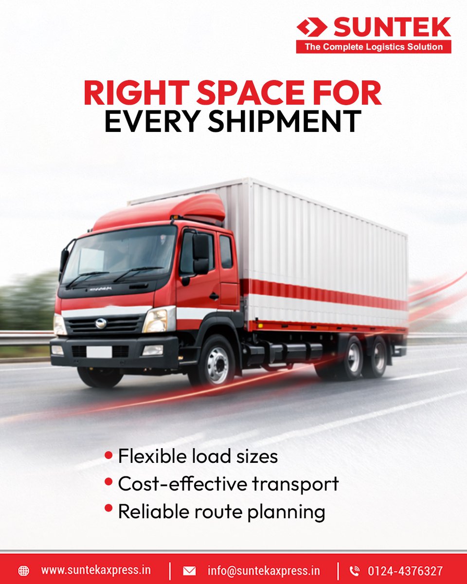 Suntek_Axpress's tweet photo. Why pay for a full truck when you only need part of it? Our PTL solutions help optimize logistics costs while maintaining speed and reliability.

#PTL #FreightOptimization #RoadTransport #CostEfficient #SuntekAxpress https://t.co/zzveCkEa0Y
