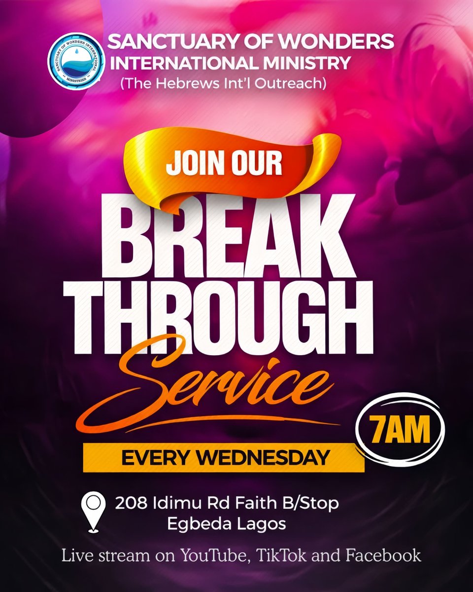 SowimOfficial's tweet image. BREAKTHROUGH, PROPHETIC &amp;amp; CELEBRATION SERVICE TOMORROW at 7:00 AM 

Come ready for unusual miracles, prophetic words, and divine turnaround.

See you in church tomorrow!
#SOWIM #RevdFemiAkinola #Breakthrough