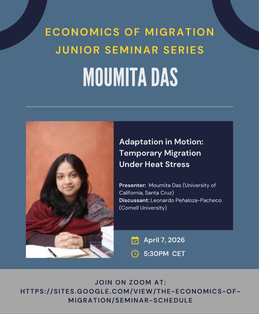 junioreconmig's tweet photo. We are back! We will continue our series of seminars today! 
Tune in to hear Moumita Das present! 
🕛 April 7 at 5:30pm CET 
📷 Zoom registration: https://t.co/tlsrhI0Vhy https://t.co/knkXYA1K2O