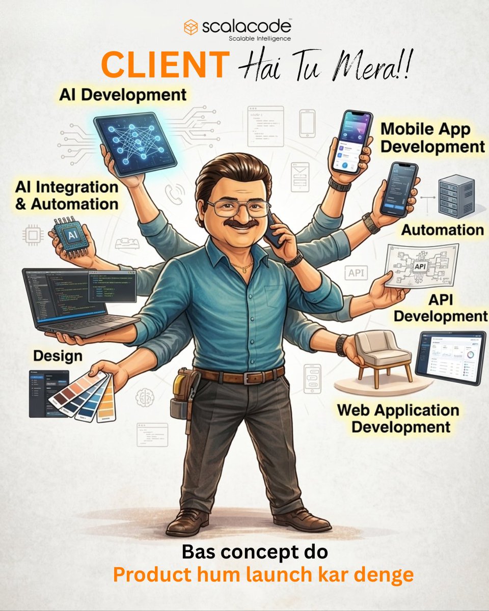 Got an idea? 

Bas concept do… product hum launch kar denge 

From AI development to mobile apps, design to automation—
we build everything so you can focus on growth.
👉 scalacode.com

#AI #AppDevelopment #StartupGrowth #Automation #TechSolutions #ScalaCode