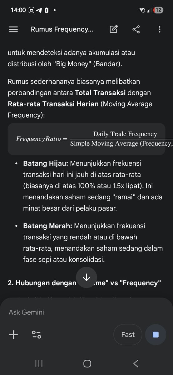 Gieehad's tweet photo. Salah satu Indikator yg bisa dinyalakan selain MA dan RSI, Volume. yakni Freq Analyzer. Freq analyzer yakni

Freq Ratio = Daily Trade Frquency / SMA (Freq).

Jika dibikin bahasa anak":
+ Kalau ada 1 orang beli 20 mobil = Imu sama
+ Sama 20 Krew Topi Jerami beli masing masing 1 mobil.

Lebih kaya Imu atau Mugiwara ?
maka jawabnya Imu, Proses nya Akumulasi akan nampak Spike di Freq Analzyer.

Namun Indikator ini baru kelihatan ideal setelah habis penutupan.