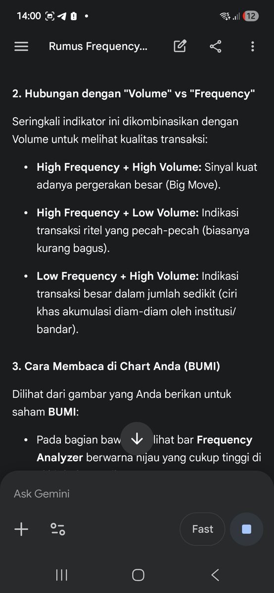 Gieehad's tweet photo. Salah satu Indikator yg bisa dinyalakan selain MA dan RSI, Volume. yakni Freq Analyzer. Freq analyzer yakni

Freq Ratio = Daily Trade Frquency / SMA (Freq).

Jika dibikin bahasa anak":
+ Kalau ada 1 orang beli 20 mobil = Imu sama
+ Sama 20 Krew Topi Jerami beli masing masing 1 mobil.

Lebih kaya Imu atau Mugiwara ?
maka jawabnya Imu, Proses nya Akumulasi akan nampak Spike di Freq Analzyer.

Namun Indikator ini baru kelihatan ideal setelah habis penutupan.