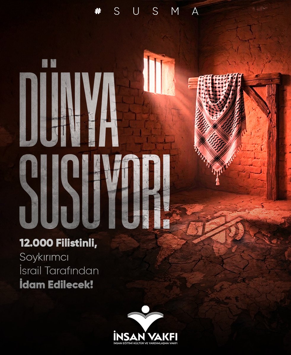 insanvakfiaydin's tweet photo. 📌 12 Bin Filistinli kardeşimizin soykırımcı İsrail tarafından idam edilme kararına dünya susuyor! 

❗️Bir yanlışın yanlış olduğunun ilanı ve tasdiki, doğrunun elini güçlü kılar!

❗️Gazze’deki zulmü ve soykırımı duyur!

#SUSMA https://t.co/0XygYiMy1z