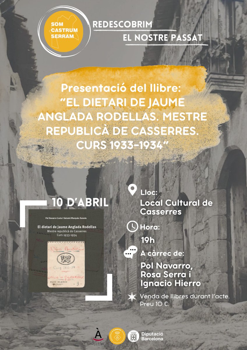 polnavarroc's tweet photo. Aquest divendres presentem un llibre a Casserres.
Un dels anomenats "mestres de la República", al peu de canó de la renovació pedagògica. Va deixar una gran petjada arreu per on va passar.
Us convido a descobrir el diari de curs 1933-1934 i al mestre Jaume Anglada Rodellas. https://t.co/h5isiCvacK
