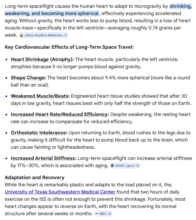 Thundaga64's tweet photo. @Interstellar927 @sciencegirl Blood circulation is controlled by the heart pumping. The gravity difference between Earth and Space does affect circulation. Astronauts experience a decrease in blood volume in legs and feet, increase in head and chest. Even cause changes in heart function and shape. https://t.co/OUj9qt5xyl