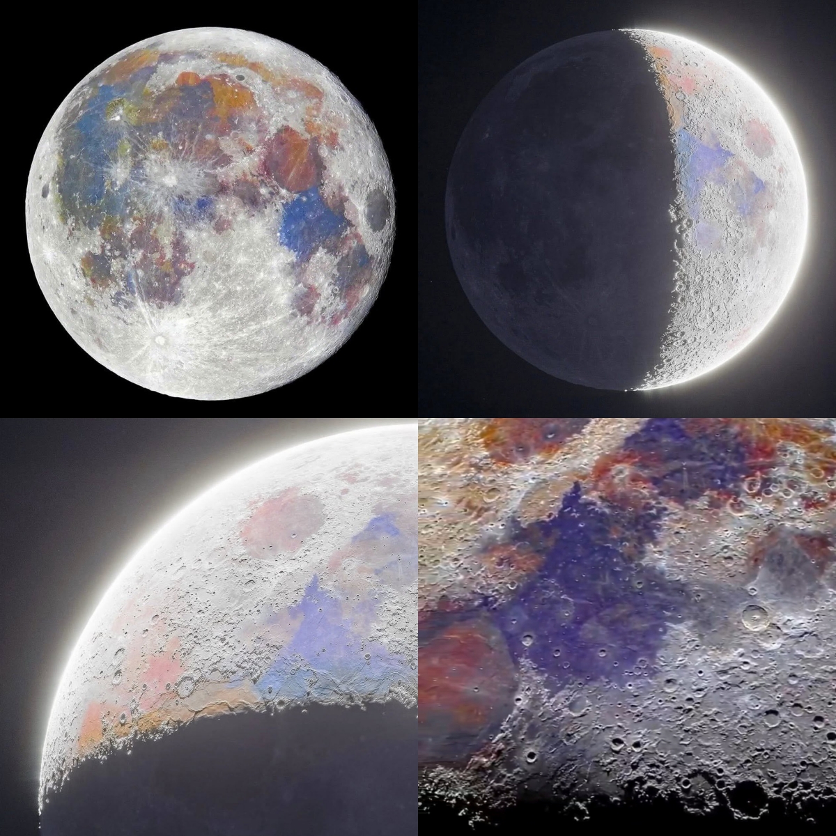 wuanguscc's tweet photo. ⚡⚡⚡最新消息：月球其實有顏色！Artemis II 的 Orion 拍下最真實的月面畫面

👉 你知道月球其實是有顏色的嗎？這張由 Artemis II 獵戶座太空船拍攝的影像，搭配增強色彩的月面圖，月球表面藍色區域富含鈦金屬、橙色代表古老岩石地形、背面則有更多鐵元素分布，完全不只是我們印象中的灰白色。Orion 在這趟任務中，同時打破了人類距離地球最遠的航行紀錄，252,756 英里。

✍️ 我們看了幾千年的月亮，一直以為它是灰色的，其實它的顏色一直都在，只是需要對的鏡頭和分析方式才能看見。這背後的科學意義也蠻深的：月球表面的礦物組成直接影響 Artemis 計畫未來在月球建設基地的選址，鈦、鐵、矽的分布決定了哪裡可以就地取材製造氧氣、能源和建材。Artemis II 這趟任務不只帶回了美麗的畫面，它每一張照片都在為 2028 年的登月任務做科學準備。顏色一直都在，我們只是終於有能力看見了。