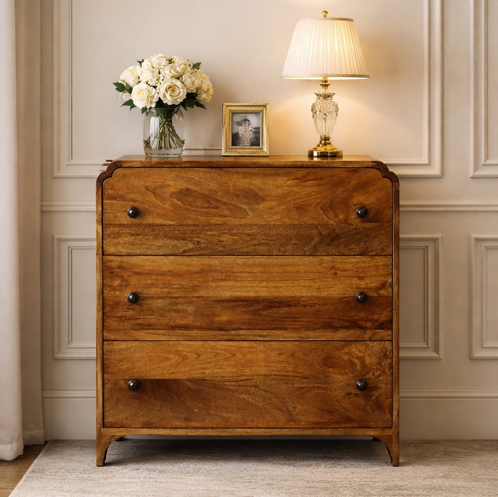 ArtisanDropship's tweet image. Soft curves, timeless charm_IN4384 ✨
Handcrafted from 100% solid mango wood in a warm Amber Oak finish, this chest features a gently scalloped silhouette and three practical drawers with classic round knobs.
#ArtisanFurniture #ChestOfDrawers #SolidWood #TimelessDesign #Handcraft
