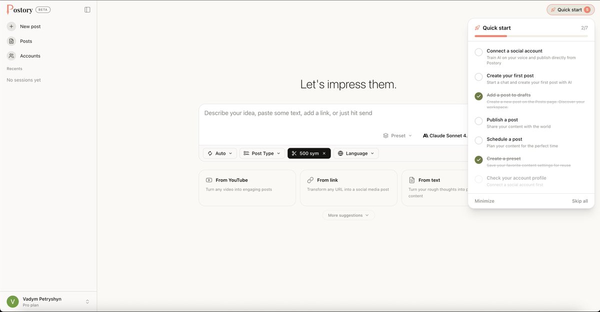 postory_io's tweet photo. The moment after signup is the most important moment in your product.

We reworked our onboarding to make sure users always know what to do next - no confusion, no dead ends. https://t.co/vhDoQNOVVG