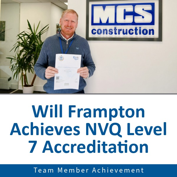 MCS_Construct's tweet photo. Will Frampton Achieves NVQ Level 7
We are delighted to announce that, after 25-years in the construction industry, Will Frampton, Construction Manager at MCS, has successfully completed his NVQ Level 7 in Construction Management. Read more - https://t.co/WjXpA4N0uk

#construction https://t.co/PKQw3Kvq3n