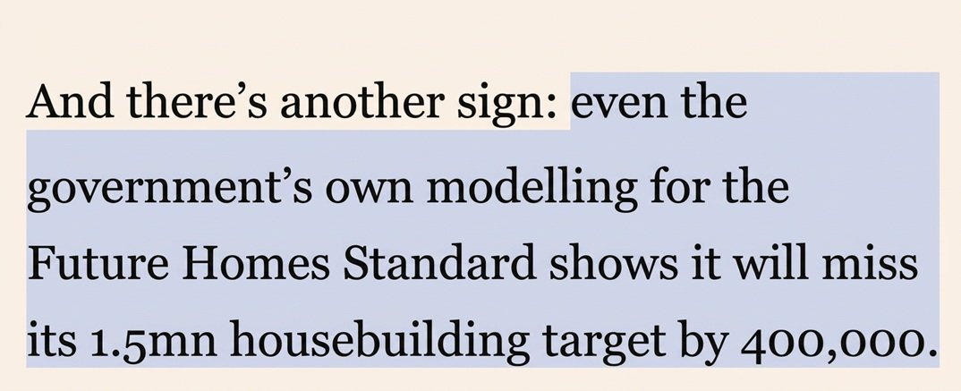 NobleFrancis's tweet photo. A useful bit of recent information from housing expert Neal Hudson in his FT piece on issues facing housing: "even the government’s own modelling for the Future Homes Standard shows it will miss its 1.5 million housebuilding target by 400,000".
#ukhousing #ukconstruction https://t.co/jtxzRkhwqP