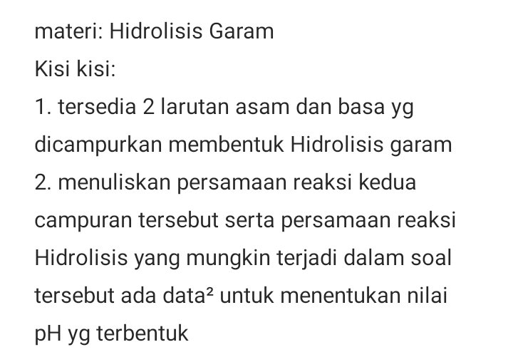 guys besok aku ujian kimia, dapet kisi” dari guru kayanya difoto ada yang punya contoh contoh soalnya? atau latsol juga boleh makasih yaa <33 #studytwt